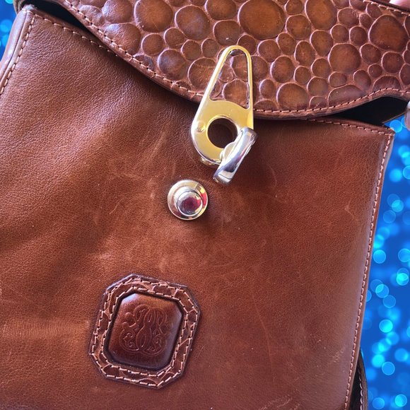 Linea Gani Brown Leather Hard Case Handbag Vintage 70's Crossbody Croc Trim - Picture 15 of 15
